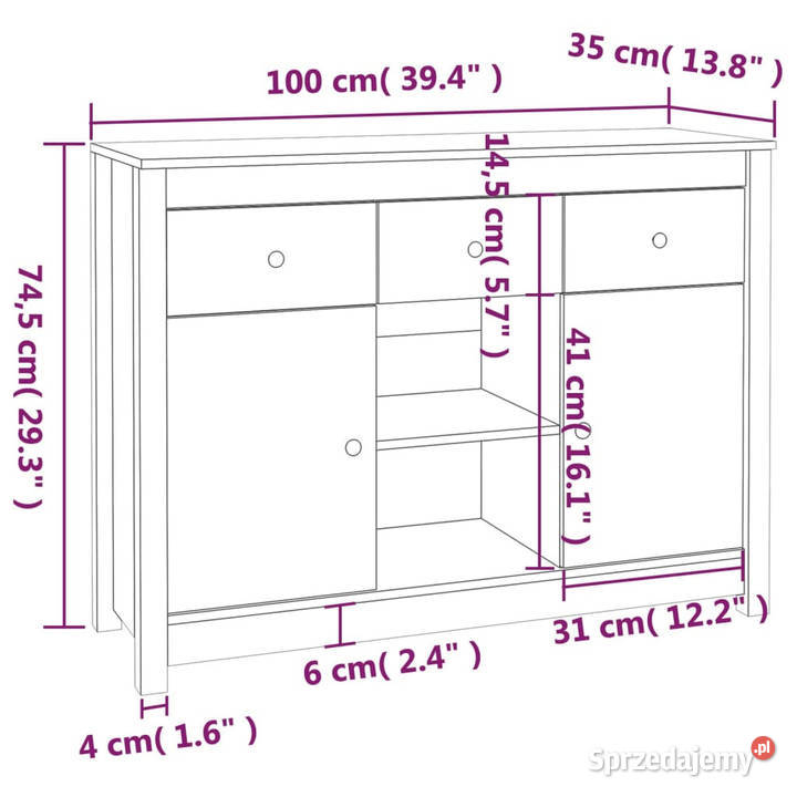 Szafka czarna 100x35x745 lite drewno sosnowe Warszawa