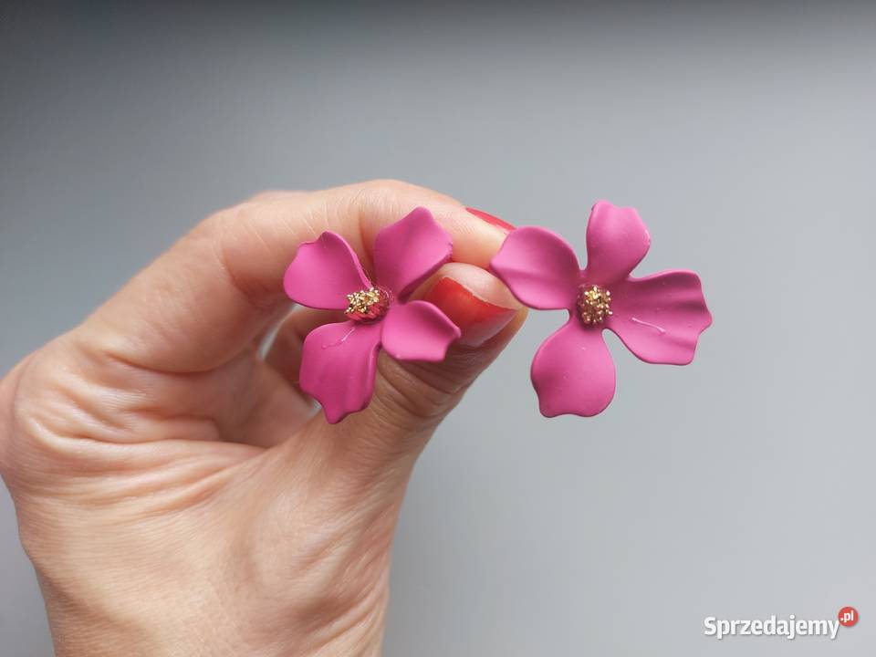 fuksjowe kolczyki kwiaty wkręty różowe Poznań