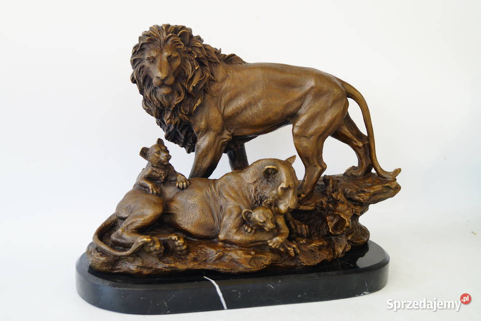Figura z brązu LEW rodzina lwów piękna masywna Gizałki