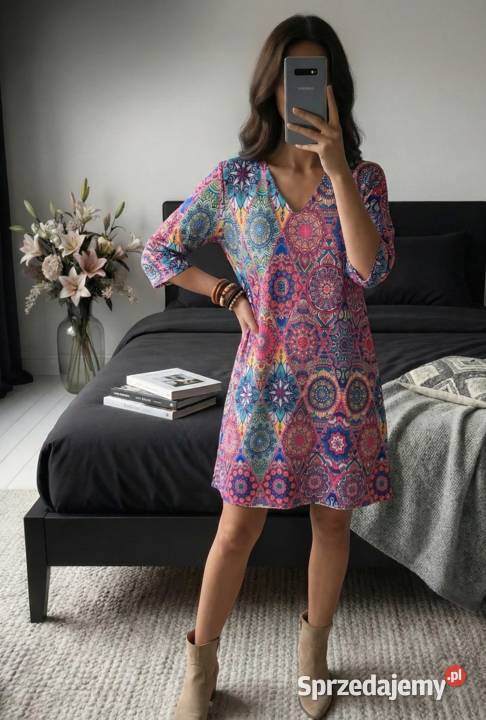 Sukienka boho mandala vintage UNI z kieszeniami Spódnice i sukienki