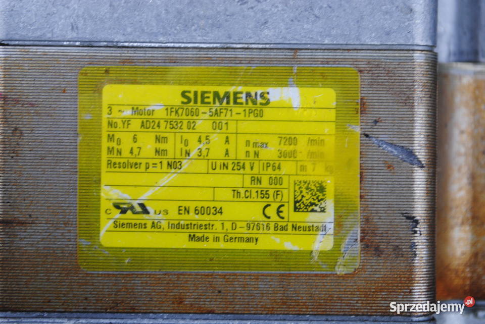 Silnik SERVOMOTOR 1FK70602AF711RGO Siemens Kargowa