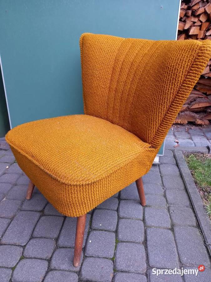 Stary fotel patyczak muszelka PRL vintage Rawicz