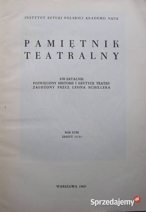 Pamiętnik Teatralny 3 71 XVIII 1969 kwartalnik Limanowa