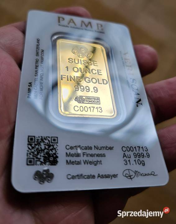 sztabka złota imitacja 1 uncja PAMP certyfikat Warszawa