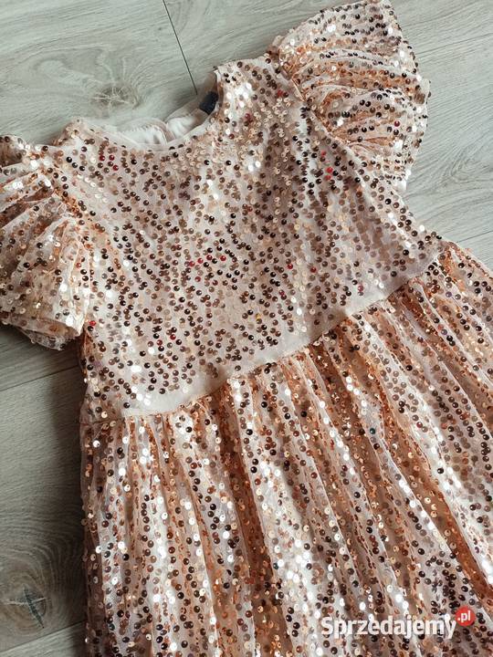 Sukienka dziewczęca złoto beżowa w cekiny 110