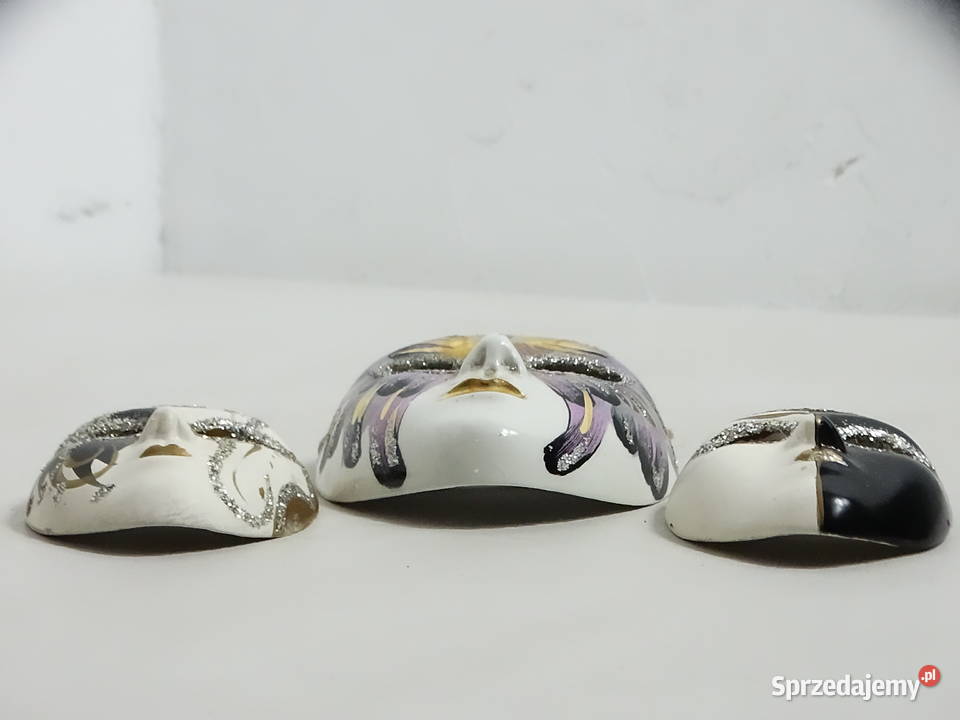 Zestaw ceramicznych masek weneckich ozdoba lubelskie Biłgoraj
