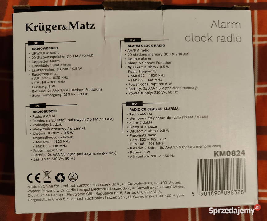 Radiobudzik Alarm Clock Radio Kruger Matz 0824 czarny Lublin