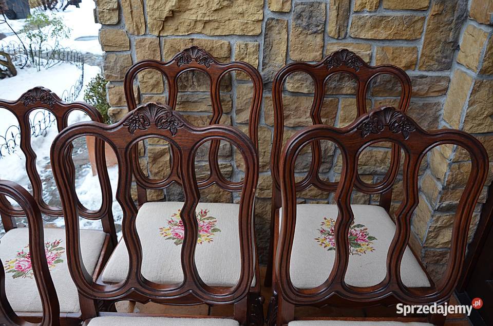Krzesła stylowe brązowe ludwik dębowe wzór wielkopolskie Kalisz