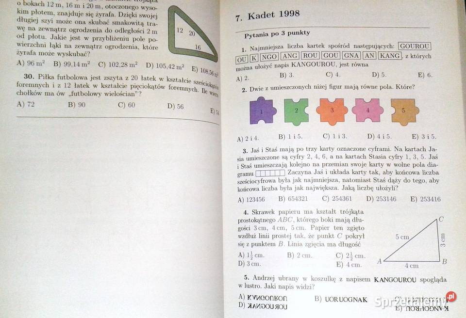 Kangur matematyczny 19922015 Kadet Pozostałe Chełm