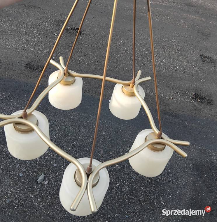 Lampa żyrandol na 5 żarówek złoty kształt Wolsztyn