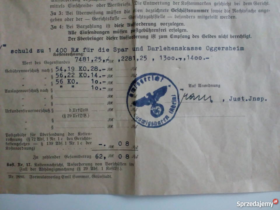 Niemieckie pismo urzędowe 1942 r Rzeszów