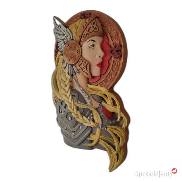 Płaskorzeźba Nordic Valkiria Ręcznie Malowana Malechowo