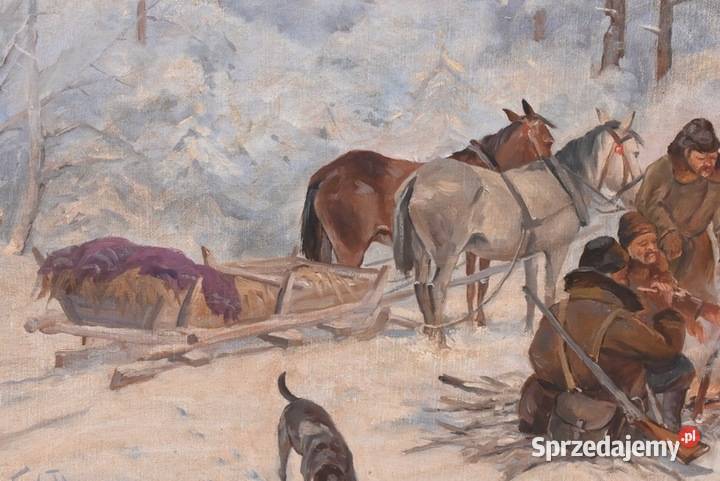 J Fałat Myśliwi na Polowaniu w Lesie Stary Duży Kraków