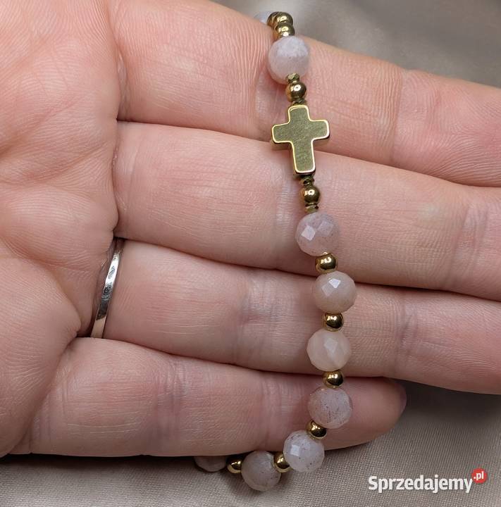 Bransoletka różaniec kamień słoneczny krzyżyk Warszawa