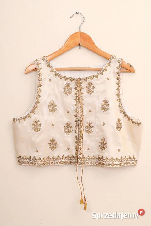 Biała kermowa kamizelka XL 44 złoty haft boho żółty/złoty Pozostałe Szczecin