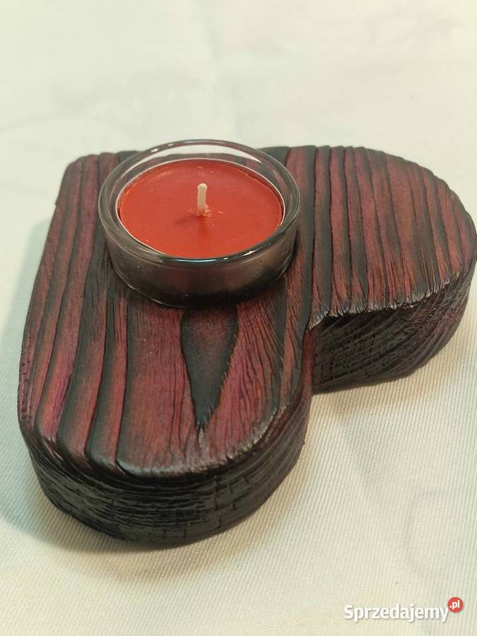 Świecznik drewniany serce purpurowy na tealight Świeczniki Sępopol sprzedam