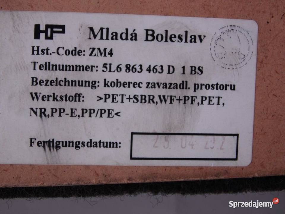 Dywan mata podłogi bagażnika Skoda Yeti 20 TDI