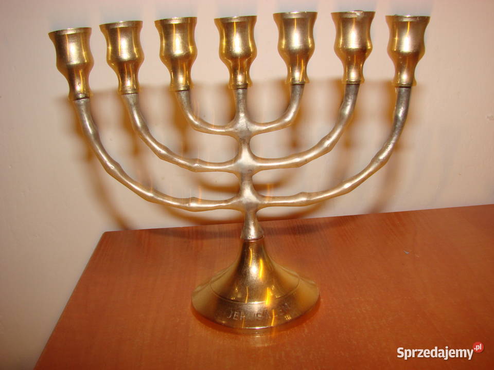 mosiężna menora pamiątka z Jerozolimy pomorskie Pruszcz Gdański