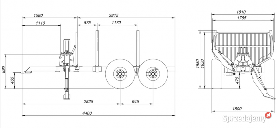 NOWA Przyczepa leśna do zrywki FARMA T6 własna Rudolfowo