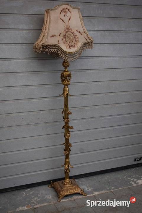 Stojąca Lampa z Brązu Abażur Vintage Lampka