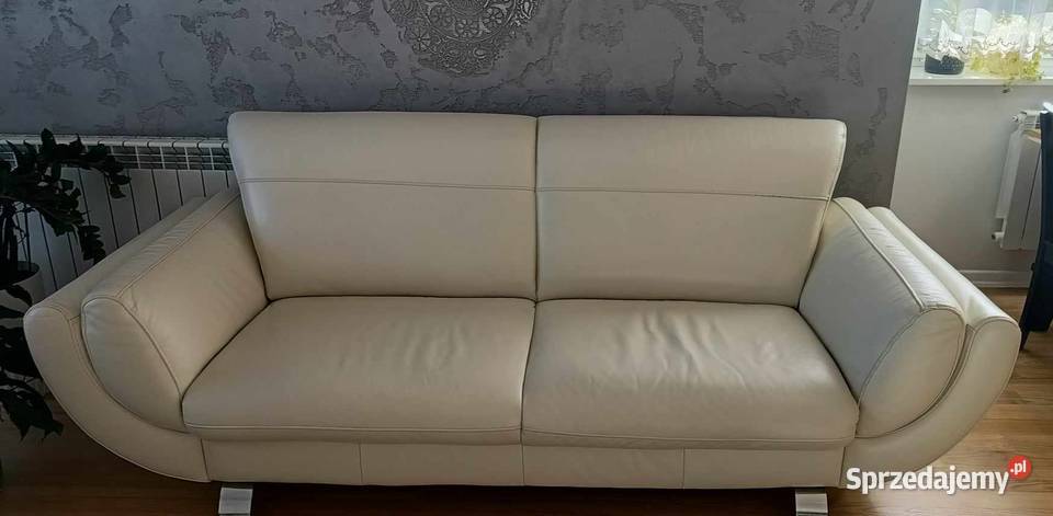 Skórzna kanapa i fotel w kolorze kremowym mazowieckie Wolanów