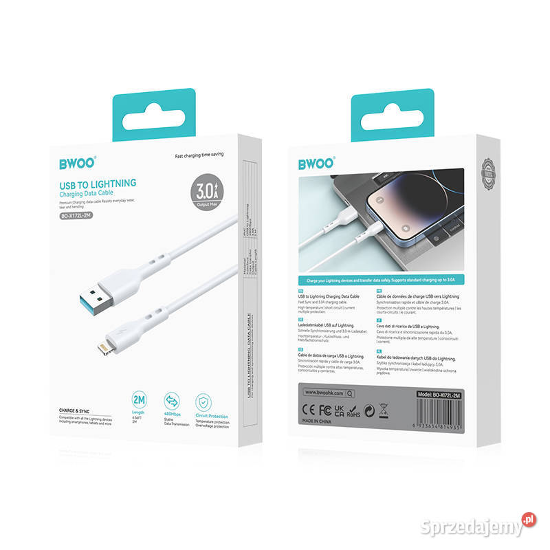 Długi kabel USB Lightning 8pin 8pin 2m 3A sprzedam