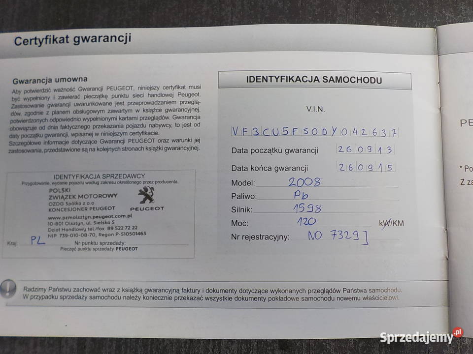 Peugeot 2008 16pierwszy właściciel serwis Rok produkcji 2013