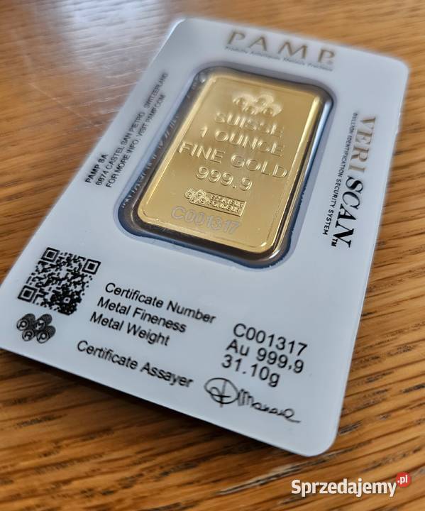 sztabka złota imitacja 1 uncja PAMP certyfikat Warszawa