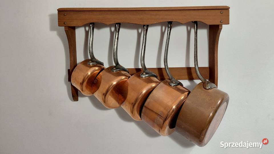 Zestaw pięciu Francuskich rondli miedzianych Krzykawa sprzedam