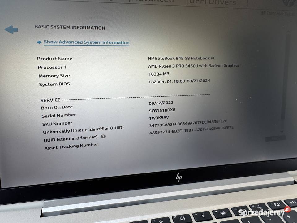 Laptop HP G8 845 AMD ryzen 3 Pro 5450U 16GB RAM