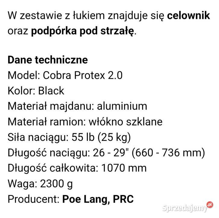 Łuk bloczkowy Poe lang cobra protex 20 55lb Łowicz