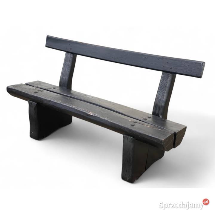 Surowa czarna ławka z litego drewna masywna Budno