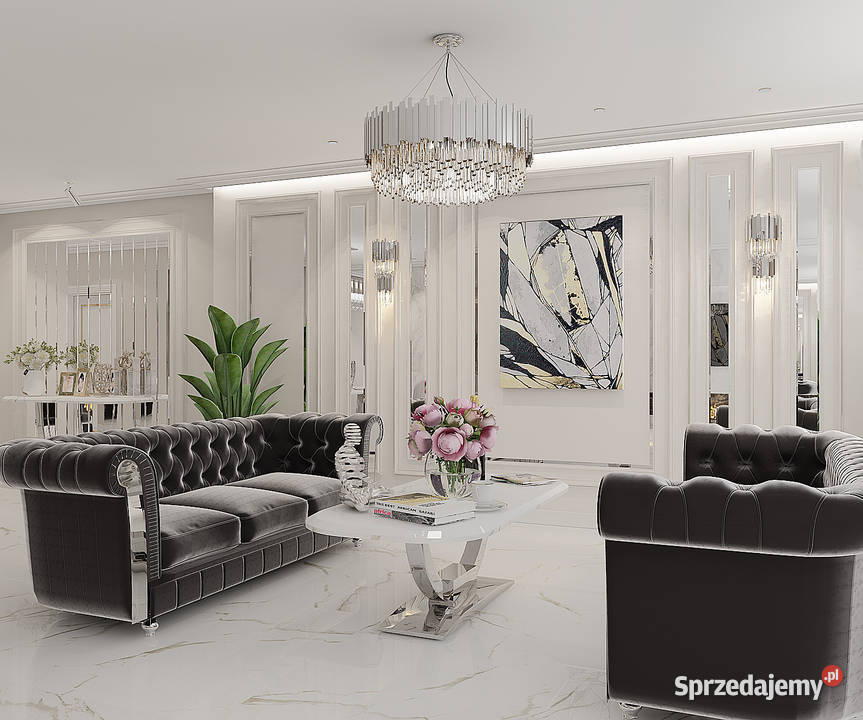 Sofa glamour chesterfield czarna na srebrnych Sofy i kanapy Warszawa
