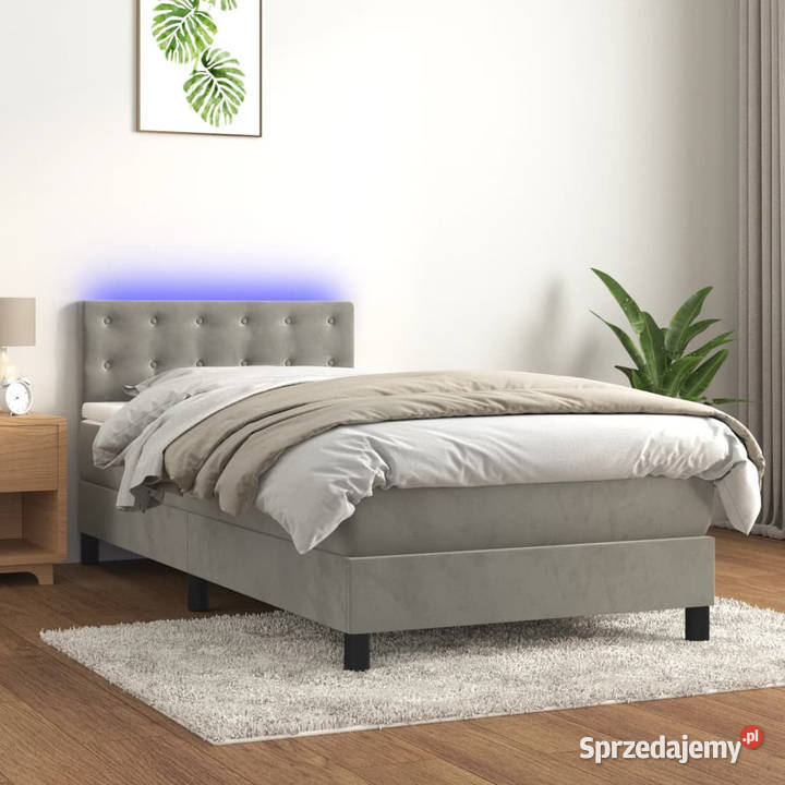 Łóżko kontynentalne z materacem i LED szare 88cm Warszawa