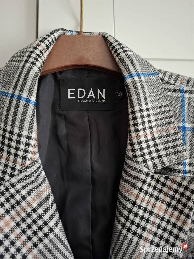 Długi płaszcz EDAN 38 M kratka złote guziki