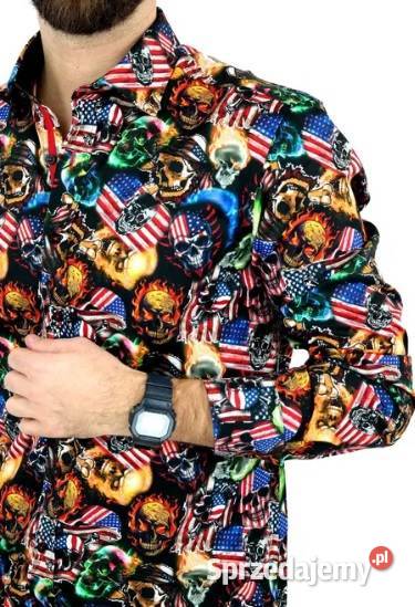 DANIEL BESSI Koszula Męska Fb0051 Czachy USA Ostrów Wielkopolski