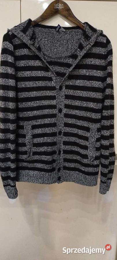 Sweter męski z kapturem w paski szaro czarne H M Lublin