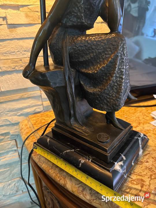 Przedwojenna lampa gabinetowa z brązu sygnowana Długopole-Zdrój