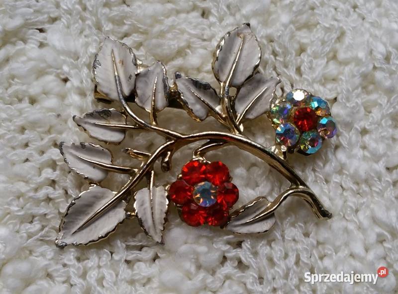 Stara angielska broszka gałązka emaliowana Ochojno