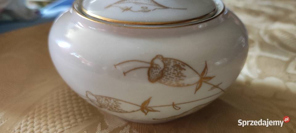 Mała cukiernica porcelana Weiswasser biel złoto Porcelana i szkło Wrocław