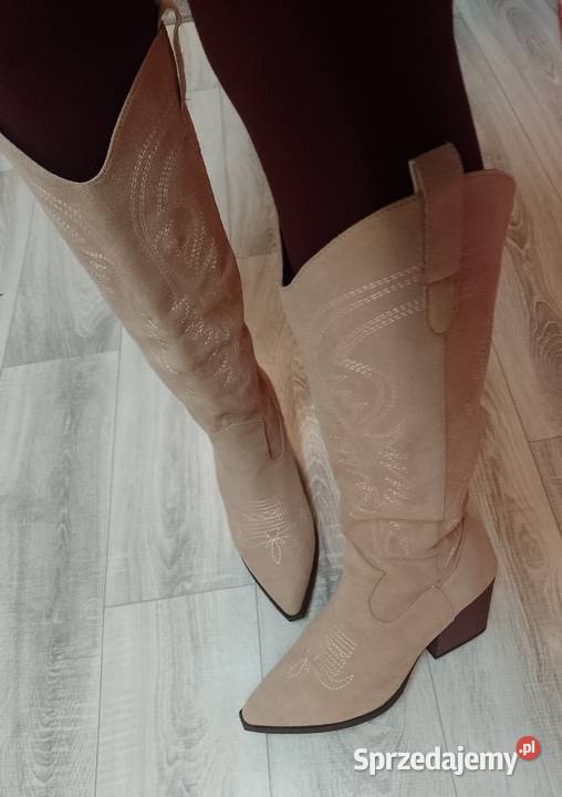 4041 Beżowe wyszyabet haftowane Kozaki kowbojki 26cm małopolskie Kraków