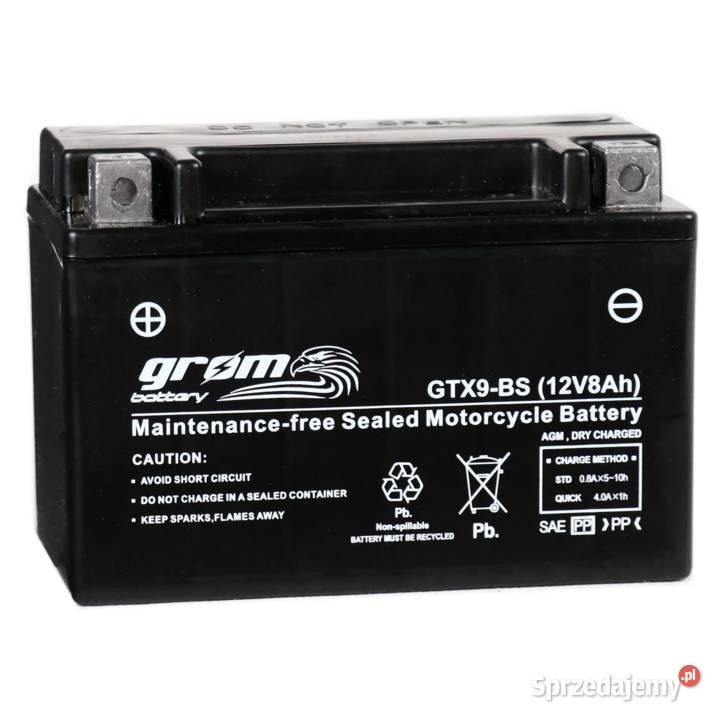 Akumulator motocyklowy GROM GTX9-BS YTX9-BS 12V 8Ah 130A L+