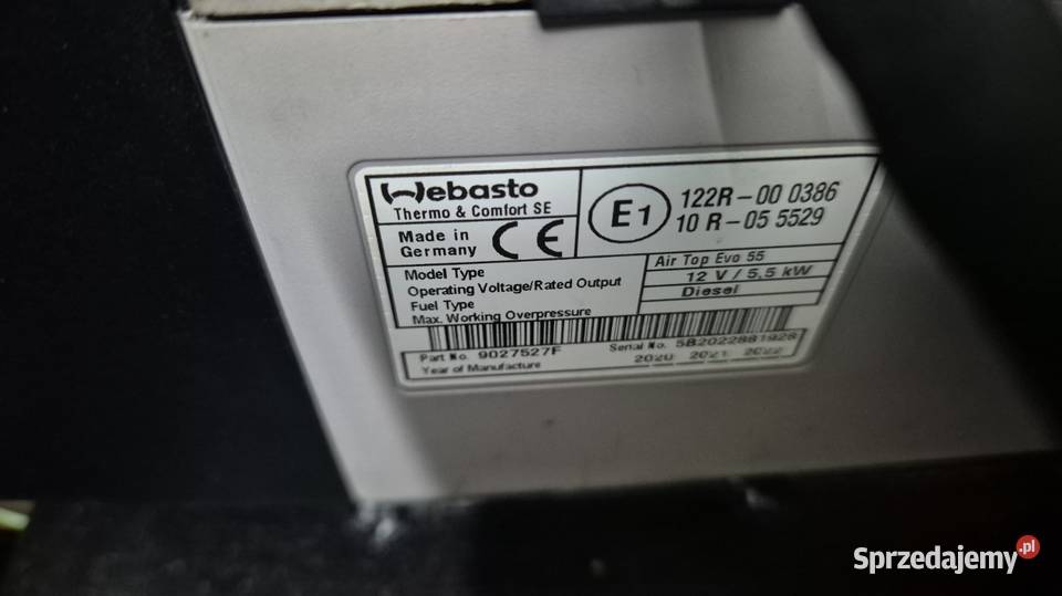 Webasto airtop 5500 evo 12v 55kw duże ogrzewanie