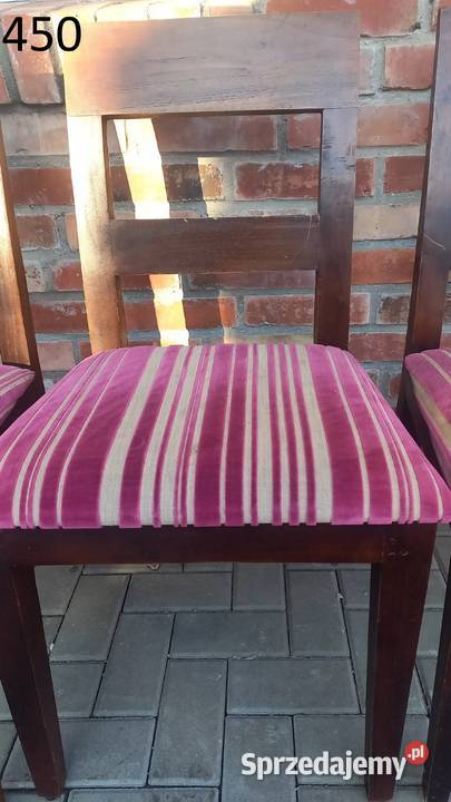 Krzesła drewniane tekowe z materiałową tapicerką Gawroniec