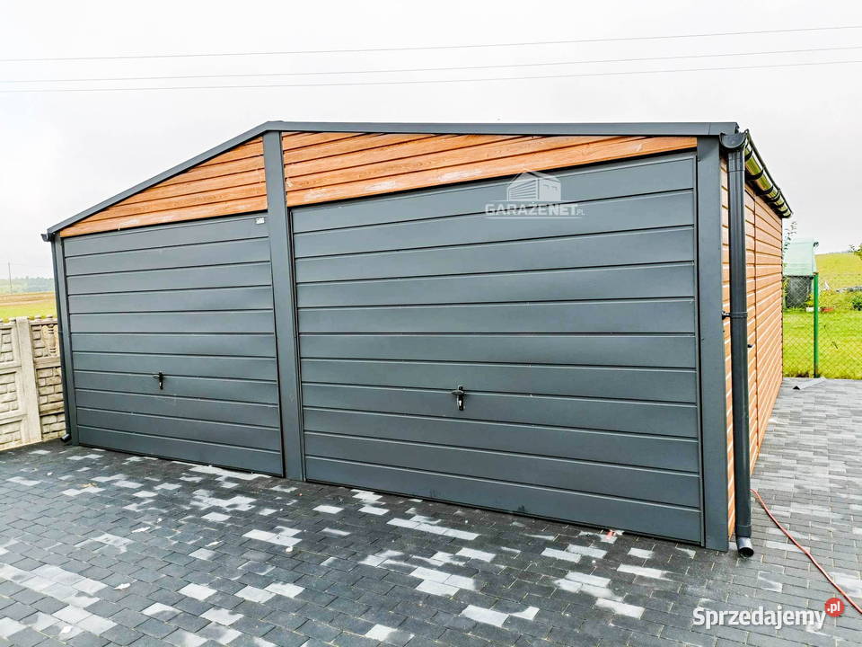 GARAŻ BLASZANY 6m x 6m DWUSPAD 2X BRAMA JASNY
