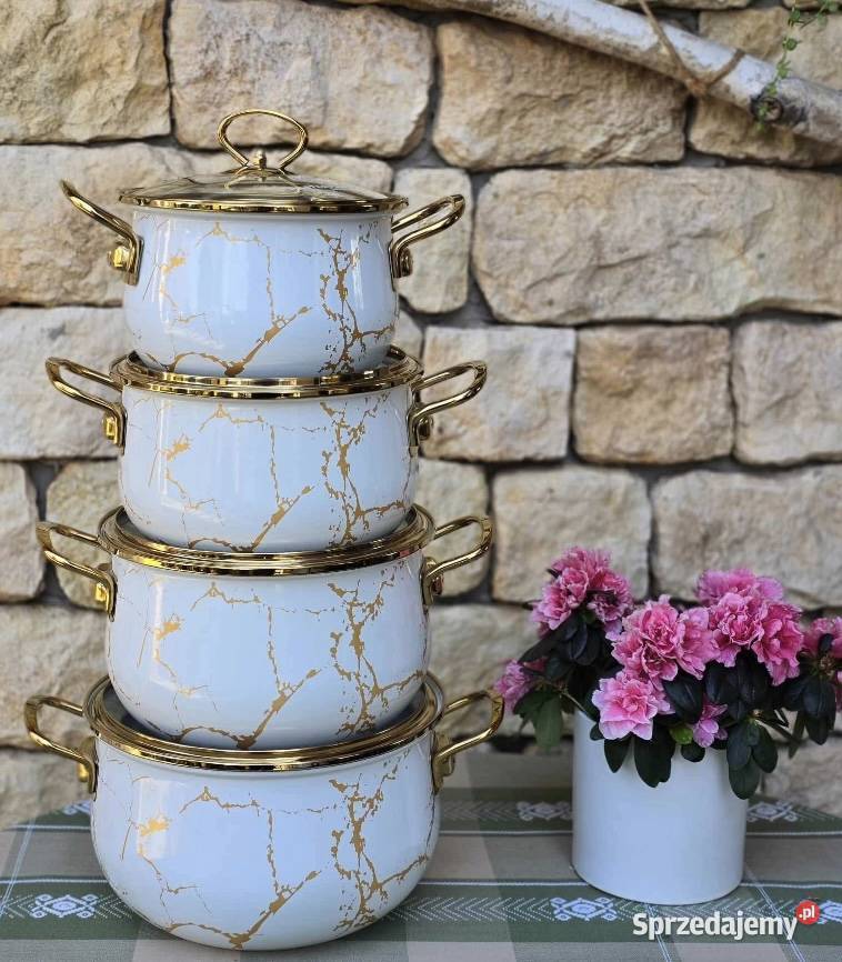229 Garnki emalia kremowy marmur MASTERPAN Garnki i szybkowary Zabrze