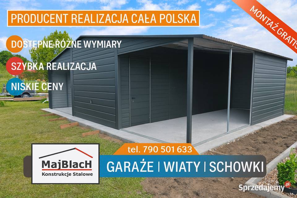 Ładny Garaż Blaszany GRAFITOWY z zadaszeniem blacha Sprzedaż pomorskie