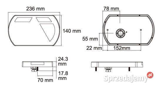 Lampa tylna zespolona LED prawa 12V 236x140x243 Kamionna