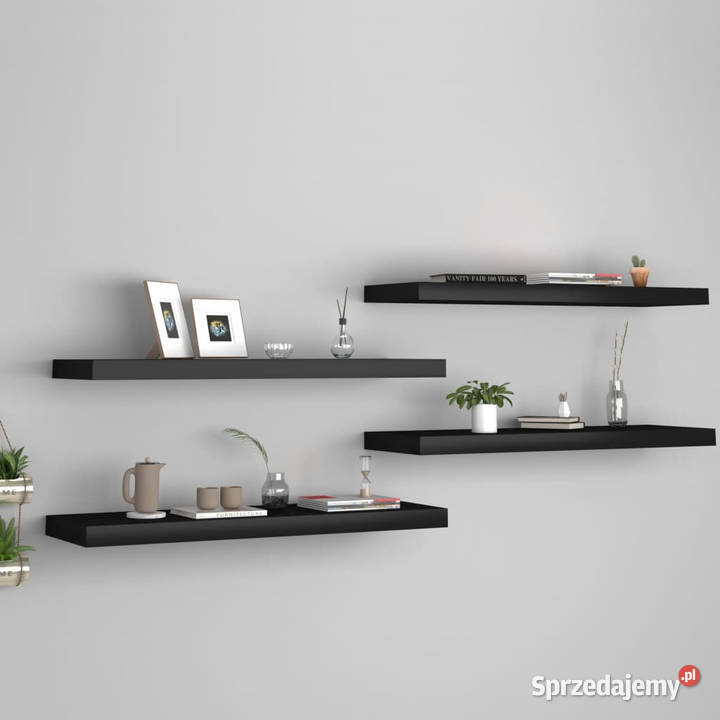 Półki ścienne 4 czarne 80 x 235 x 38 MDF