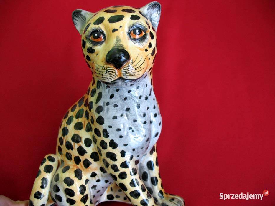 Leopard Piękna pantera stara figurka porcelana Siedlce